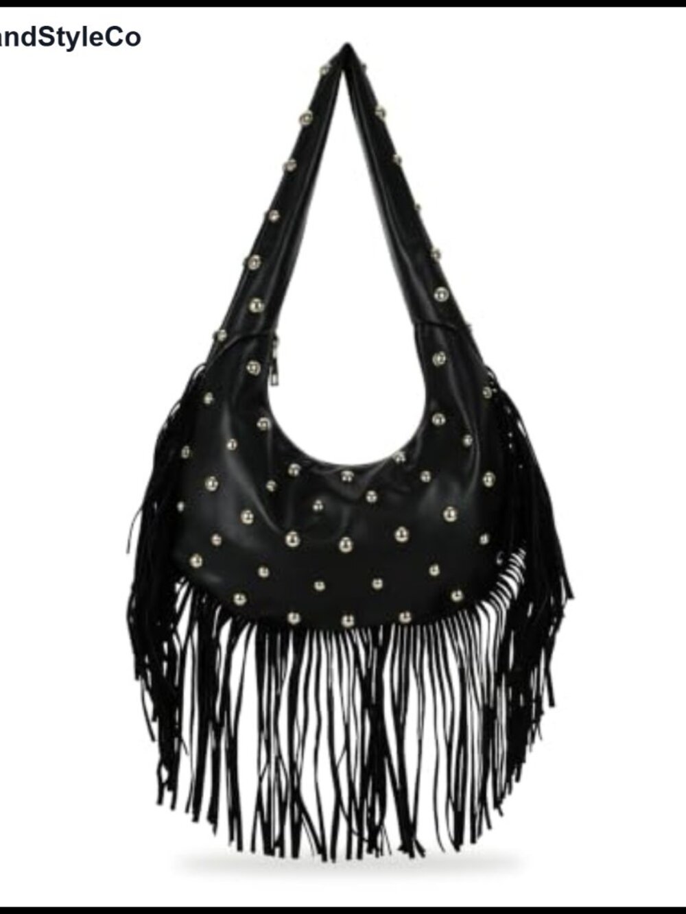 Studded Fringe Hobo Bag Faux Leather Western Tassel Shoulder Purse